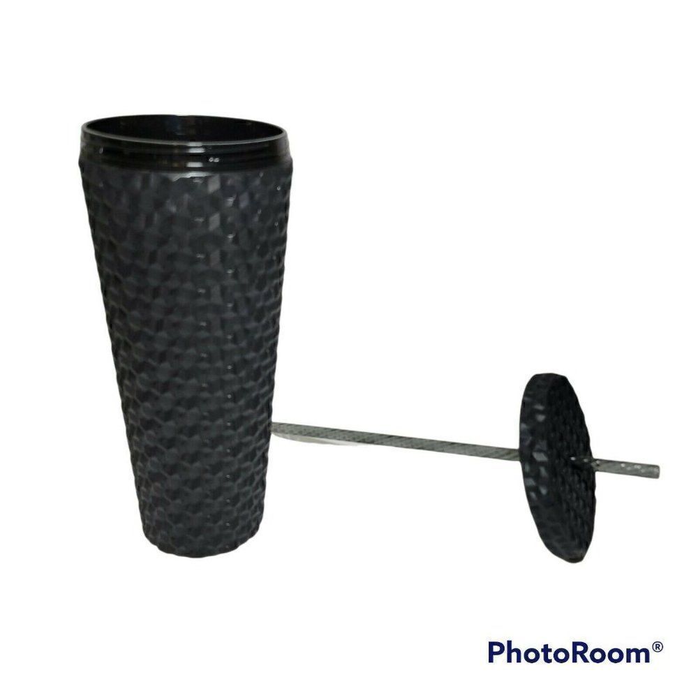 Walmart Textured Tumbler Cup Reusable 26 oz Matte Black Screw Top Lid w/Straw‎ - Picture 2 of 8